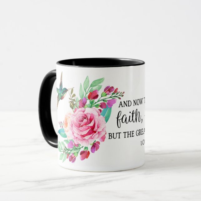 Scripture Bible Verse Pink Rose Bird Religious Mug (Front Left)