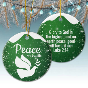 Scripture Christian Faith Festive Green 🕊⛪️ 🎄 Ceramic Ornament