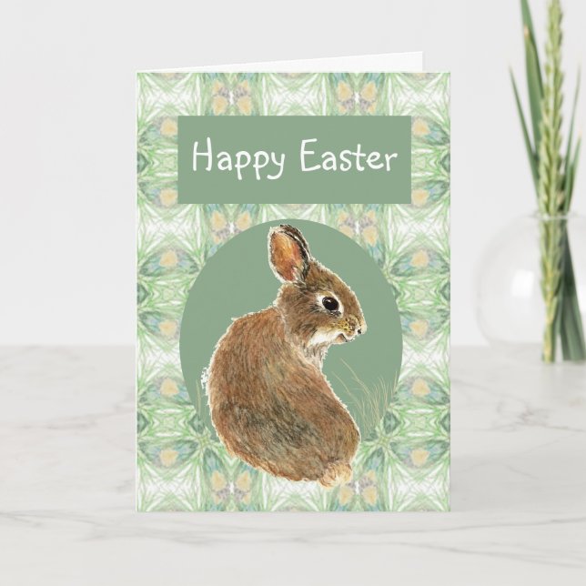 Scripture Easter Greetings with Cute Rabbit Holiday Card (Front)