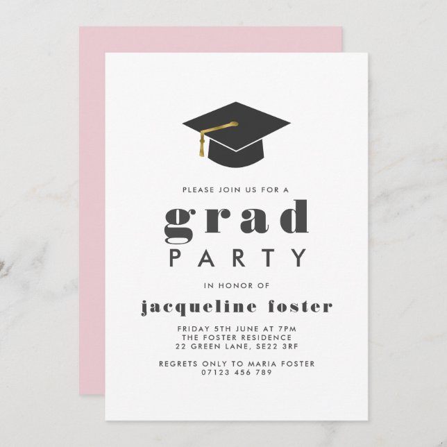 Scripture Grad Cap & Typography Graduation Invitation (Front/Back)
