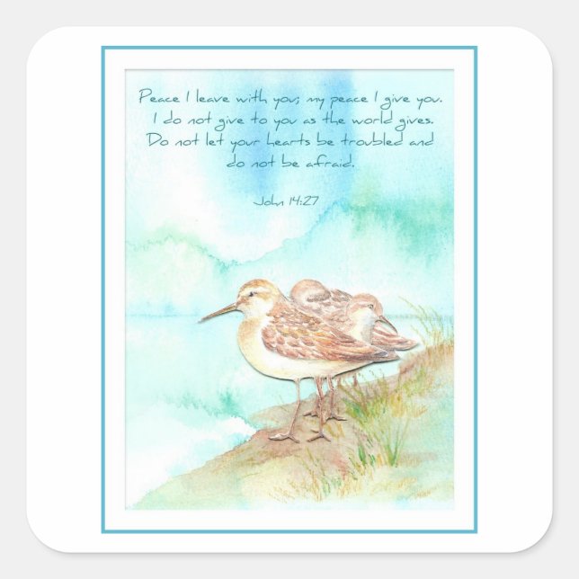 Scripture, Inspiration, John 14:27, Beach Bird Square Sticker (Front)