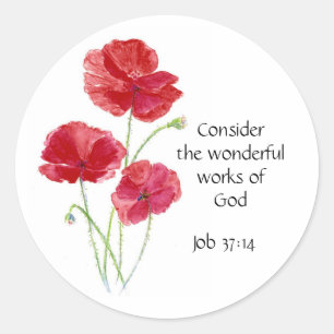 Scripture, Inspirational, Quote, Flower, Poppy Classic Round Sticker