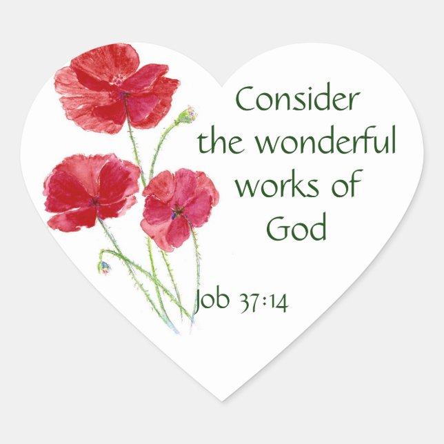 Scripture, Inspirational, Quote, Flower, Poppy Heart Sticker (Front)