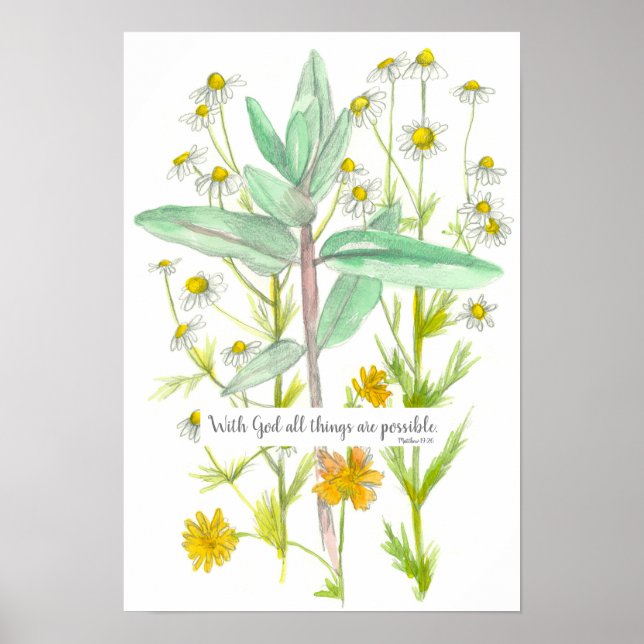 Scripture Matthew 19:26 Bible Verse Chamomile  Poster (Front)