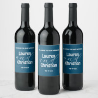 Scripture Ocean Blue Square Wedding Wine Label