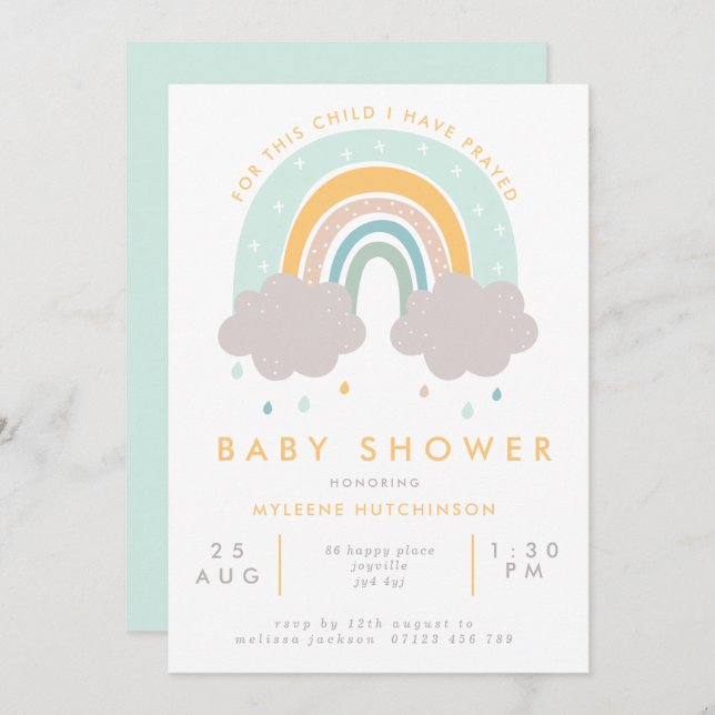 Scripture Pastel Rainbow Baby Shower Invitation (Front/Back)