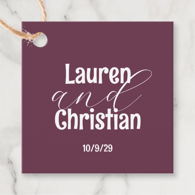 Scripture Plum Square Wedding Favour Tags (Front)