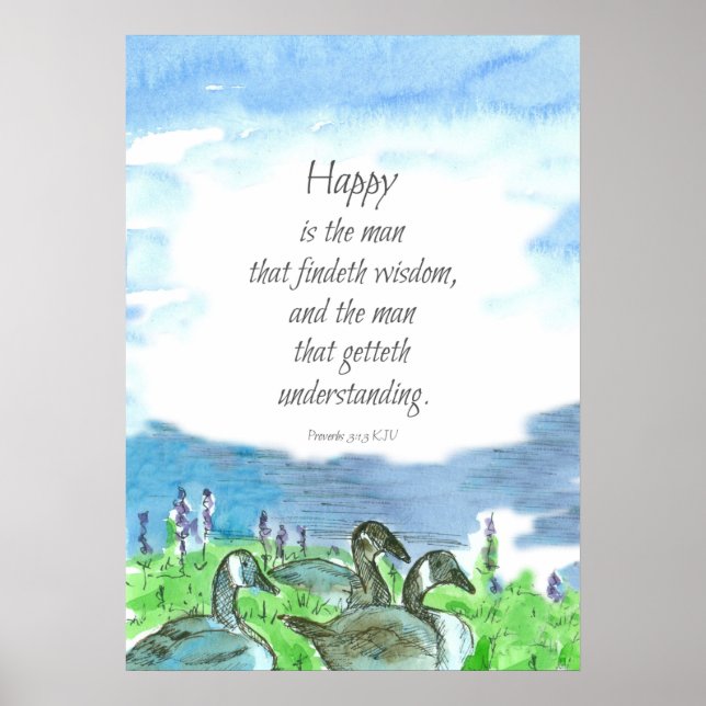 Scripture Proverbs 3:13 Bible Happy Is The Man Poster (Front)