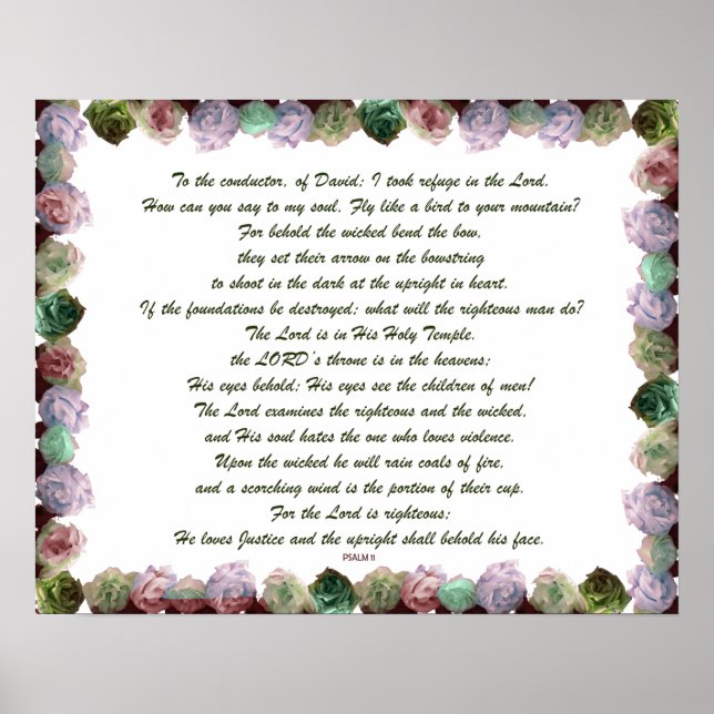 Scripture, Psalm 11, Colourful Roses Poster (Front)