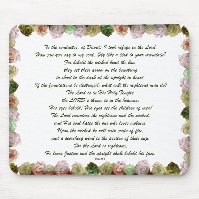 Scripture, Psalm 11, Green Grey Roses Mouse Pad (Front)