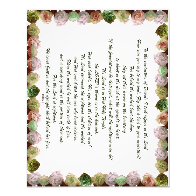 Scripture, Psalm 11, Green Grey Roses Photo Print (Front)