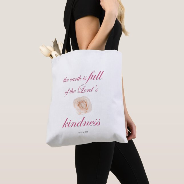 Scripture, Psalm 33, Full Kindness White Rose Tote Bag (Close Up)
