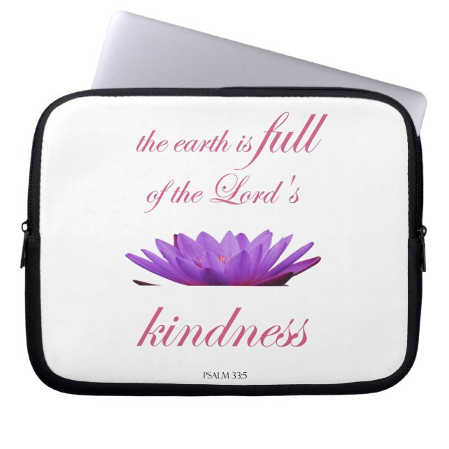 Scripture, Psalm 33,  Lord's Kindness Purple Lotus Laptop Sleeve (Front)
