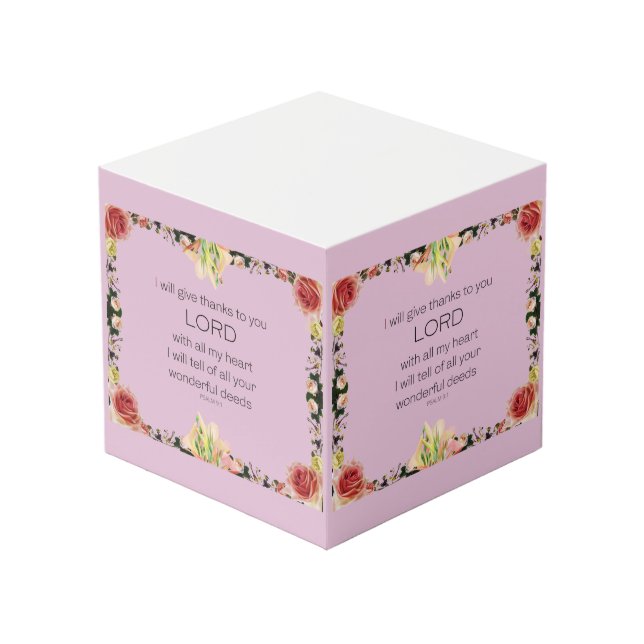 Scripture Psalm 9, Floral Cube (Front Angled)