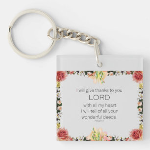 Scripture Psalm 9, Floral Key Ring