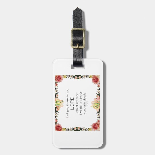 Scripture Psalm 9, Floral Luggage Tag (Front Vertical)