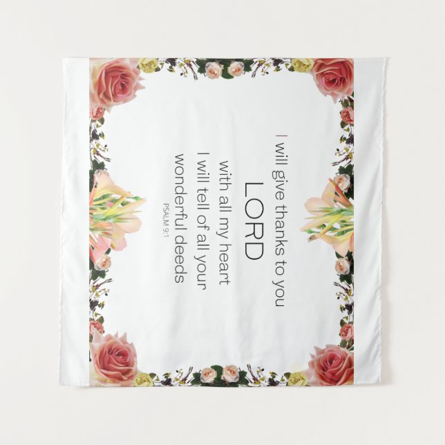 Scripture Psalm 9, Floral Tapestry (Front (Horizontal))