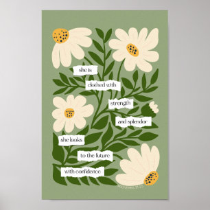 Scripture Quote Inspirational Green Floral Bible Poster