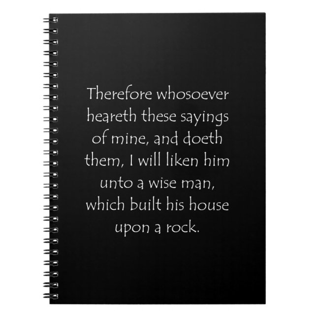 Scripture Quote Matthew 7 24 Notebook (Front)