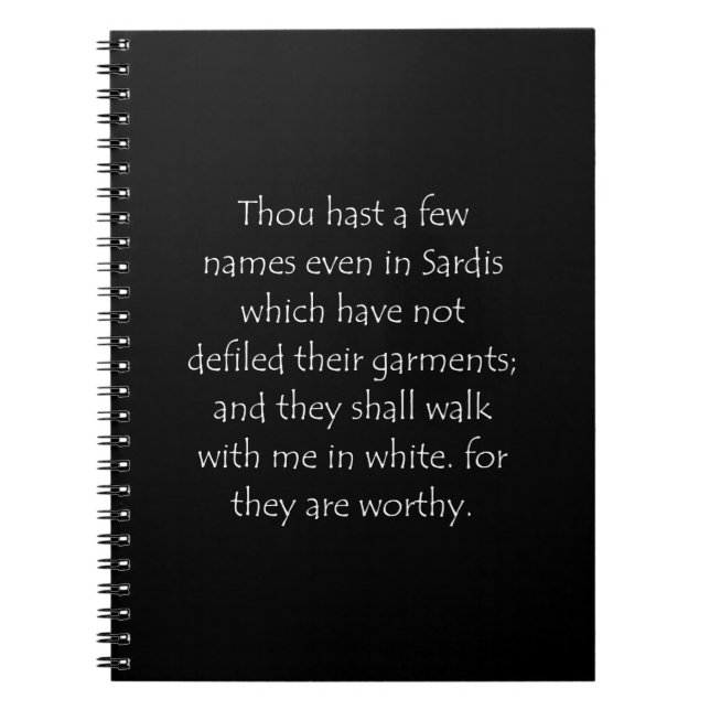 Scripture Quote Revelation 3 4 Notebook (Front)