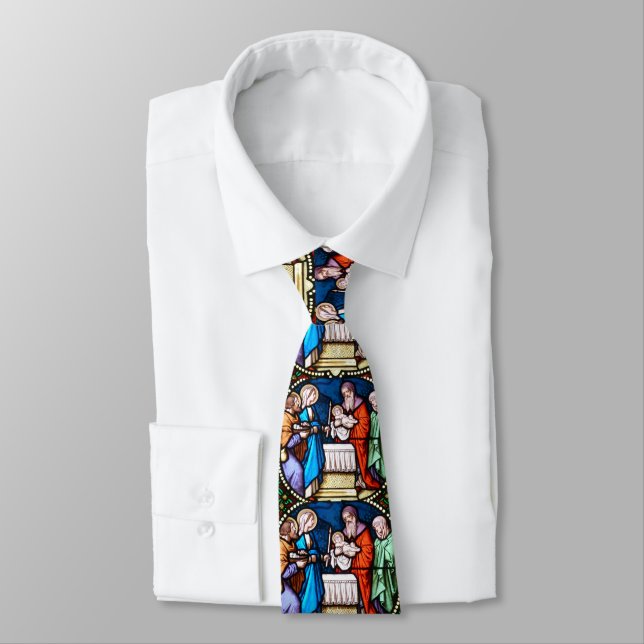 Scripture Stained Glass Church Windows Religious Tie (Tied)