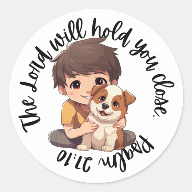 Scripture Sticker (Psalm 27:10 Boy Dog) (Front)