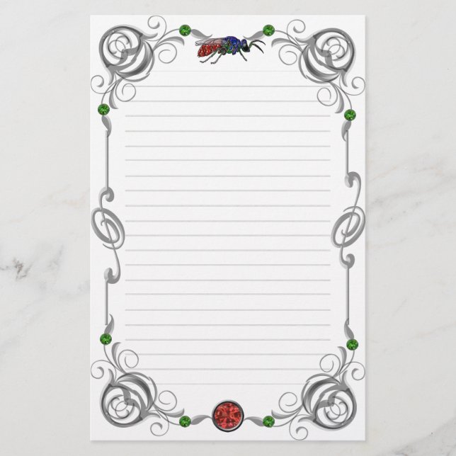 Scroll Cuckoo Wasp Lined Stationery (Front)