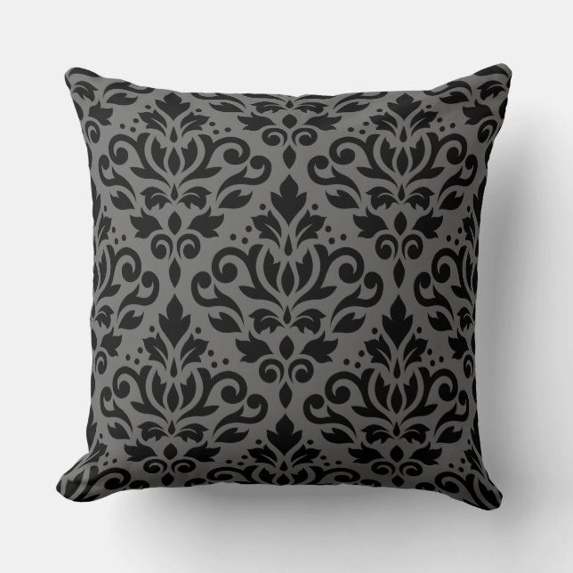 Scroll Damask 2Way Big Pattern Black & Grey Cushion (Front)