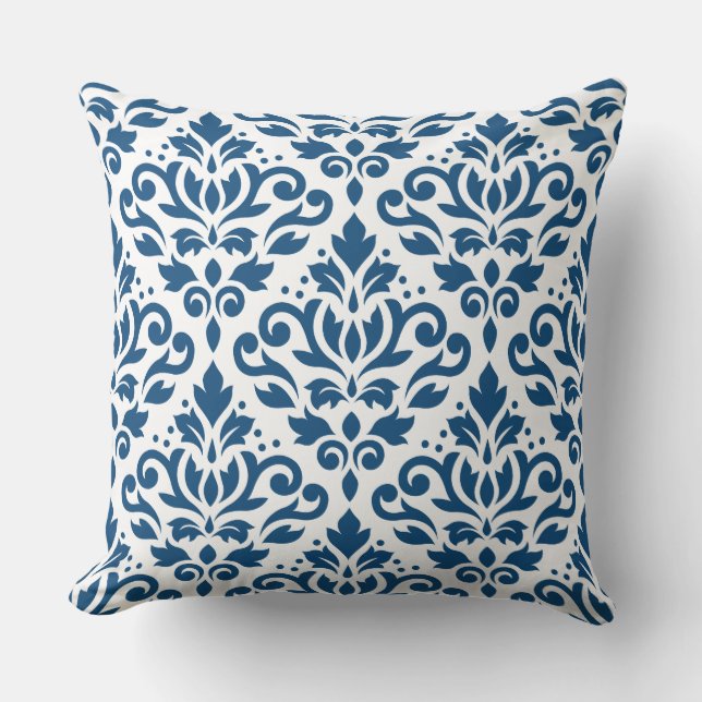 Scroll Damask 2Way Lg Ptn Dk Blue & White Cushion (Front)