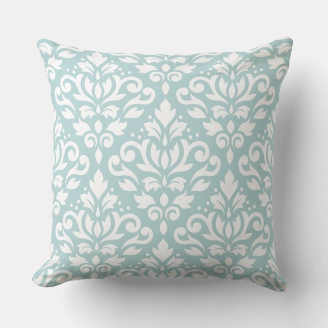 Scroll Damask 2Way Lg Ptn Wt & Duck Egg Blue (B) Cushion (Front)
