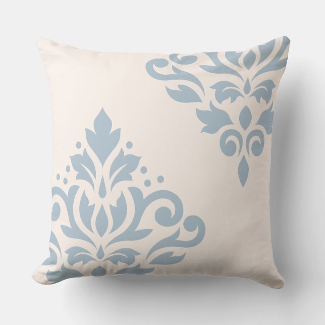 Scroll Damask Art I 2Way Cream & Light Blue Cushion (Front)