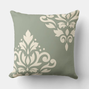 Scroll Damask Art I 2Way Green & Cream Cushion