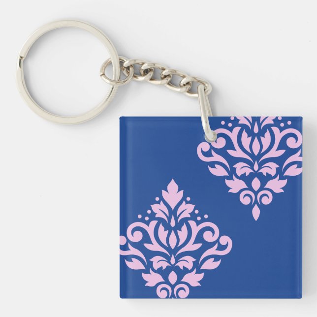 Scroll Damask Art I 2Way Pink+Blue Key Ring (Front)