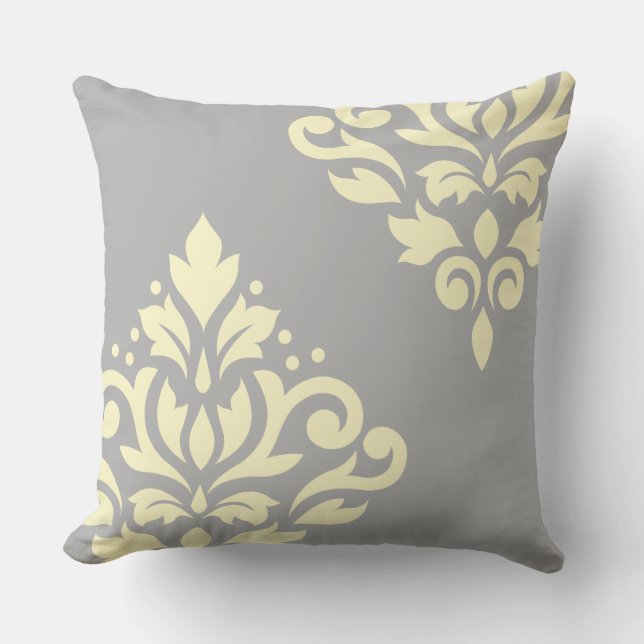Scroll Damask Art I 2Way Yellow & Grey Cushion (Front)
