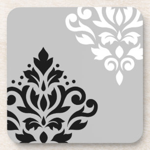 Scroll Damask Art I B&W on Lt Grey Coaster