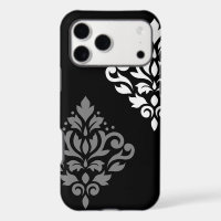 Scroll Damask Art I Black Gray White