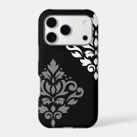Scroll Damask Art I Black Gray White