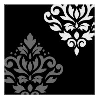 Scroll Damask Art I Black Gray White
