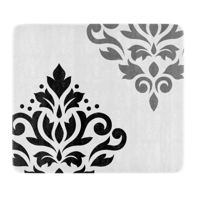 Scroll Damask Art I Black & Grey on White Cutting Board (Front)