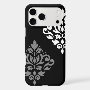 Scroll Damask Art I Black Grey White