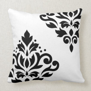Scroll Damask Art I Black on White Cushion