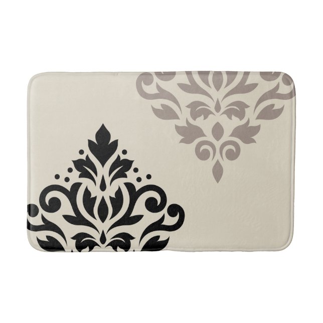 Scroll Damask Art I Black Taupe Cream Bath Mat (Front)