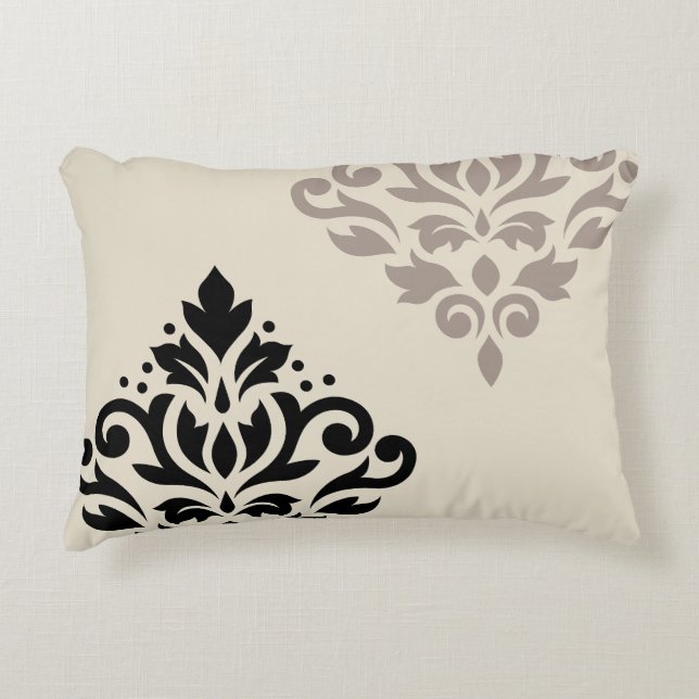 Scroll Damask Art I Black Taupe Cream Decorative Cushion (Front)