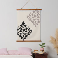 Scroll Damask Art I Black Taupe Cream