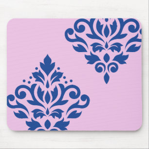 Scroll Damask Art I Blue on Pink Mouse Pad