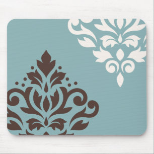 Scroll Damask Art I Brown Cream Teal Mouse Pad