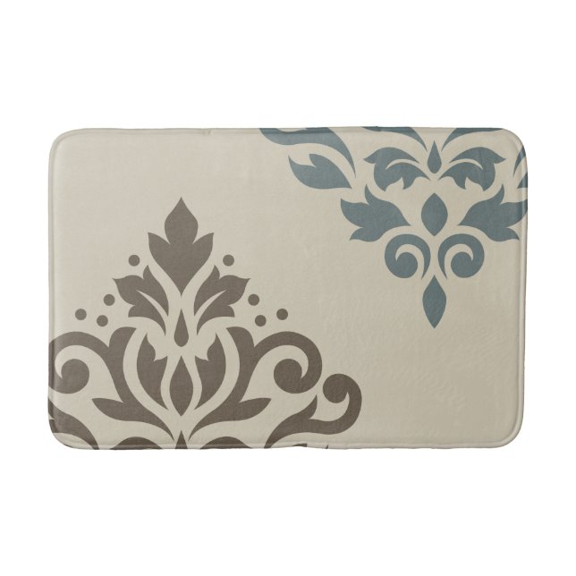 Scroll Damask Art I Brown Teal-Grey Sand Bath Mat (Front)