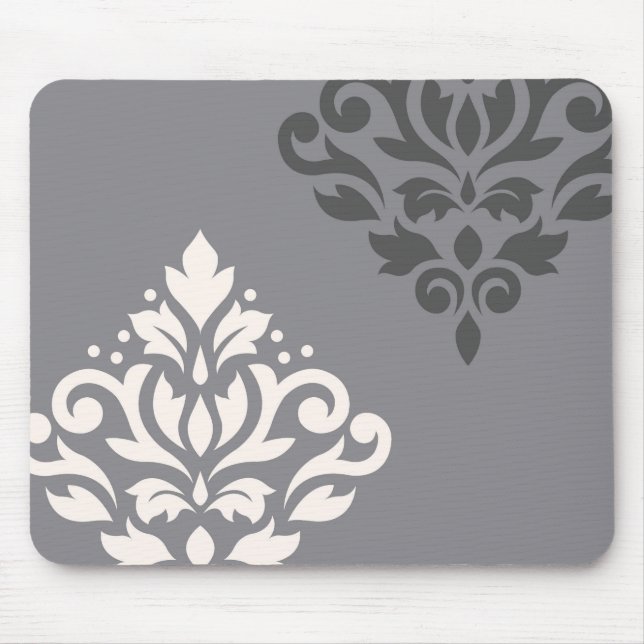 Scroll Damask Art I Cream & Greys Mouse Pad (Front)