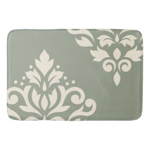 Scroll Damask Art I Cream on Green Bath Mat