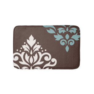 Scroll Damask Art I Cream Teal Brown Bath Mat
